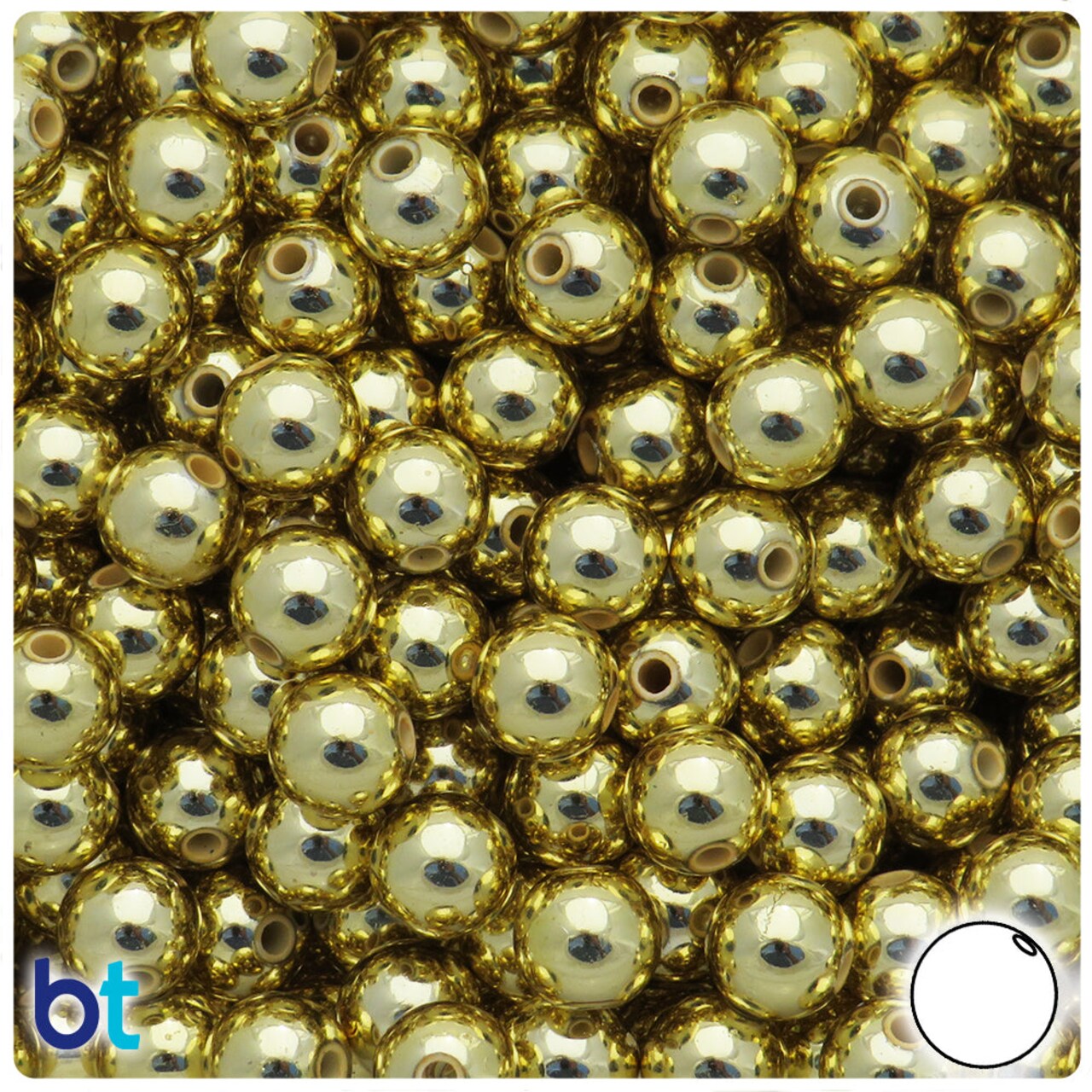 BeadTin Gold Metallic 10mm Round Plastic Craft Beads (100pcs)